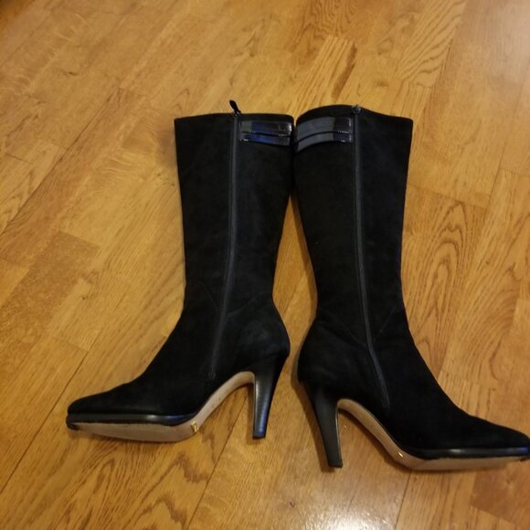 Cole Haan Air Sierra Tall Boots - Black Suede and Patent Leather Size 8 - Picture 4 of 16